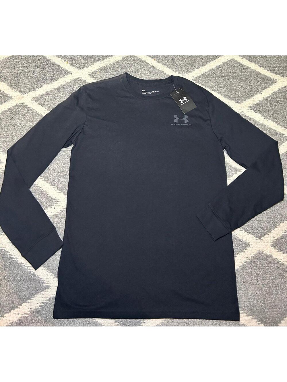 Under Armour Casual Crew Neck Long Sleeve Graphic T Shirt Mens Size S Black